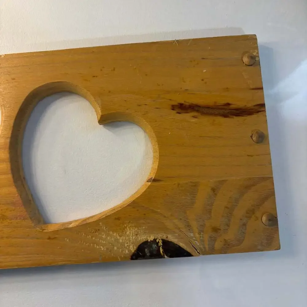Vintage Rustic Pine Triple Heart Cutout Wall Decor Candle Holder or Shelf
